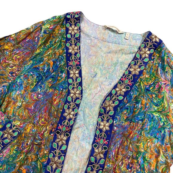 Soft Surroundings Large Ornate Open Front Cay Villa Cardi Long Duster - Picture 2 of 7